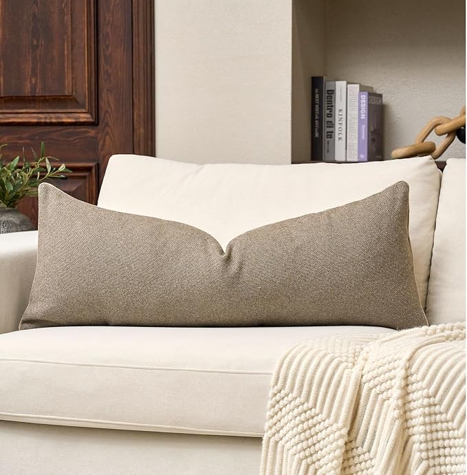 Neutral Floral Pillow Cover 14 x 36 Inches, Vintage Chenille Accent Throw Pillow Cover Soft Decorative Farmhouse Accent Couch Pillow Cover for Living Room Bedroom, Coffee Brown