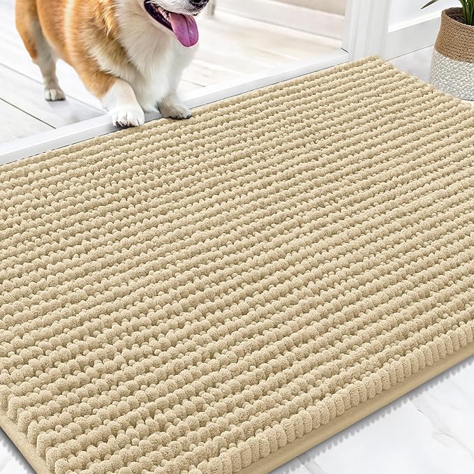 OLANLY Dog Door Mat for Muddy Paws 30x20, Extra Absorbent Chenille Mud Mat | Sand, Absorbs Moisture and Dirt, Non-Slip Machine Washable Doormat, Quick-Drying Indoor Entryway Floor Mat for Dogs