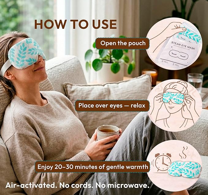 Steam Eye Mask - 16 Pack Self-Heating Warm Compress for Dry Eyes, Puffy Eyes Relief, Cornea Care, and Relaxation - Soothing & Comfortable Heated Eye Pads - Unscented