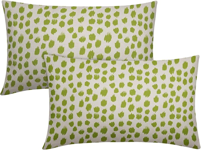 Lime Green Cream Boho Design Polka Dot Throw Pillows 12x20 Set of 2 Modern Brush Strokes Print Decorative Outdoor Pillowcase Lumbar Cushion Cover Linen Pillow Case for Sofa Couch Bed