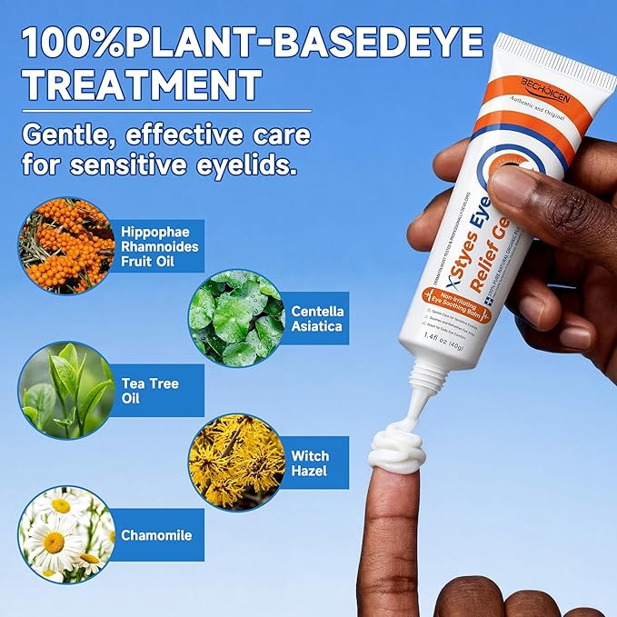 Stye Eye Relief Gel with Tea Tree Oil,Calendula & Vitamin E–Gentle Soothing Serum for Styes,Chalazion & Blepharitis,Soothing Eyelid & Under Eye Care for Redness,Irritation & Puffiness,1.4oz,2PCS