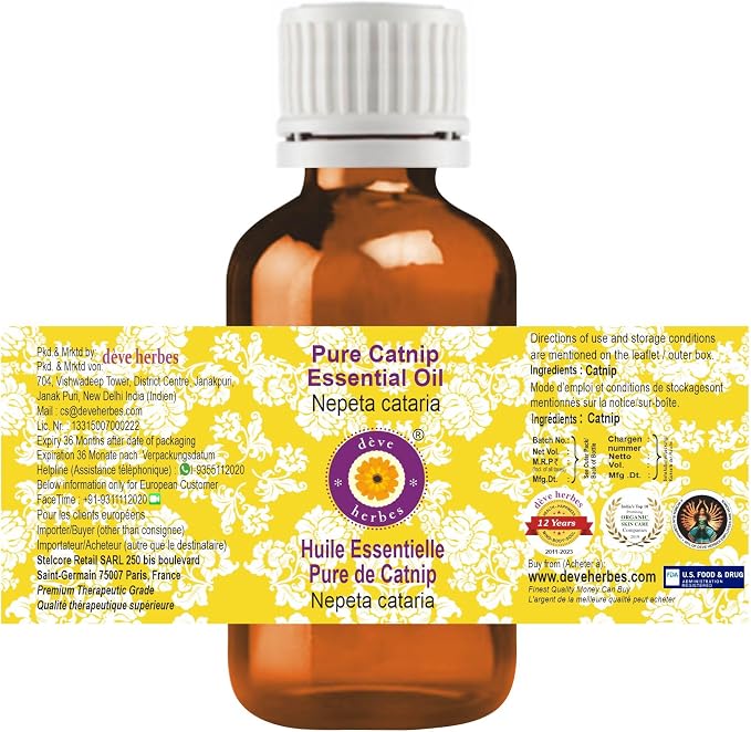 Deve Herbes Pure Catnip Essential Oil (Nepeta cataria) Steam Distilled 2ml (0.06 oz)