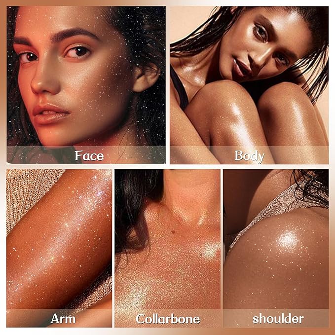 Glitter Spray for Hair and Body, Glitter Body Spray, Quick-Drying Waterproofing Body Shimmer Suitable for Festival Rave (Bronze, 2.6 fl oz)