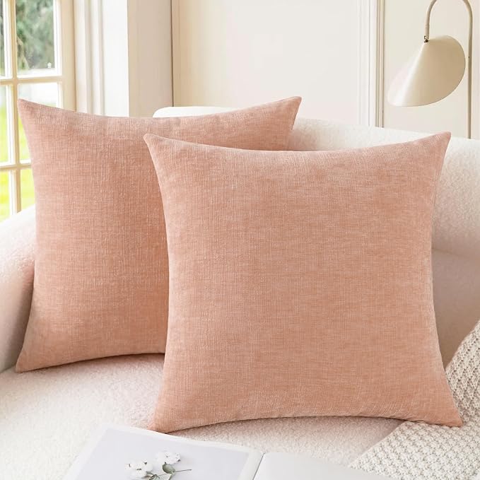 CaliTime Decorative Couch Throw Pillow Covers 18 X 18 Inches Dusty Pink | Pack of 2, Cozy Chenille Cushion Cases for Sofa Bed Living Room Farmhouse Home