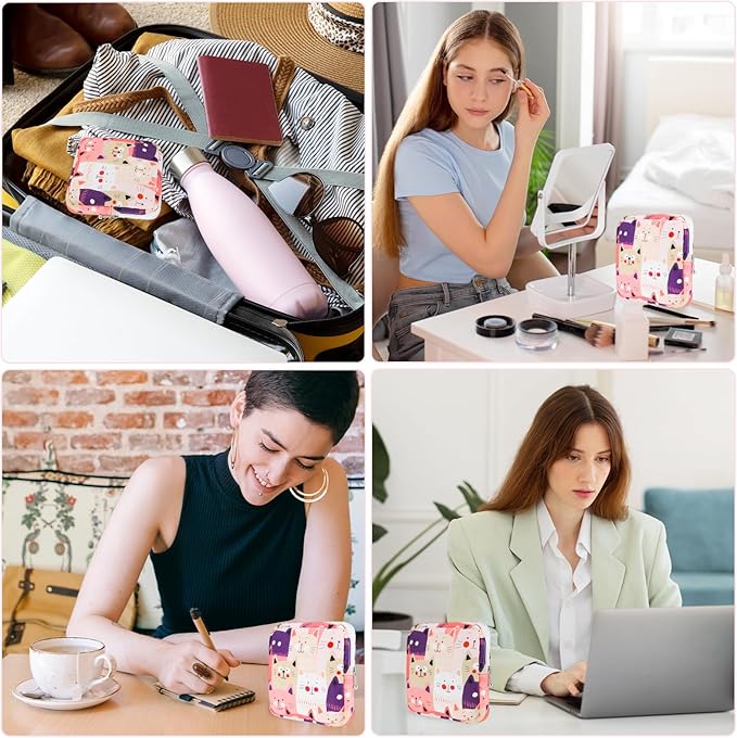 YUXIANLB Sanitary Napkin Storage Bag, Portable Period Bags for Teen Girls, Tampon Disposal Bags Teen Pads Feminine Product Organizer, First Period Kit Pouch for Girls (Cat)