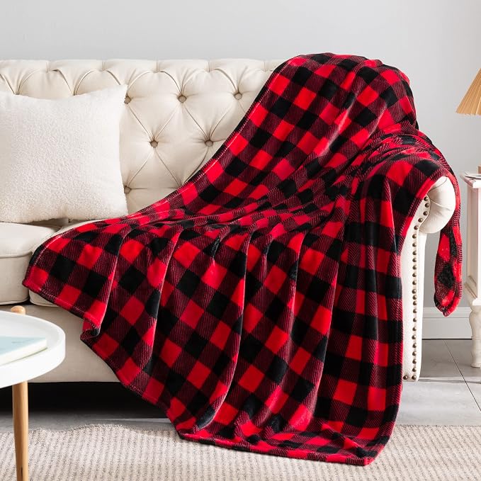 BEDELITE Plaid Fleece Throw Blanket, Red & Black Buffalo 50x60 Throw | 100% Polyester Microfibe, Soft Cozy, Lightweight Warm, Classic Buffalo Plaid, Room Decor, Machine Washable, for Couch Bed