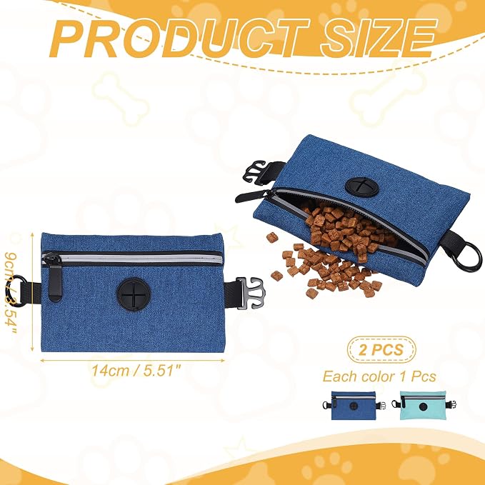Dog Poop Bag Holder, Pet Waste Bag Dispenser Dog Treat Pouch with Zipper Oxford Cloth Portable Reusable Easy Cleanup(2Pcs, Navy Blue/Sky Blue), Intended for Outdoor/Travel/Walking
