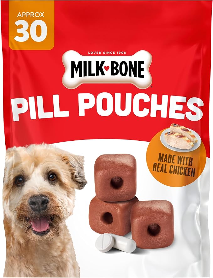 Milk-Bone Pill Pouches Dog Treats with Real Chicken, 30 Count Bag