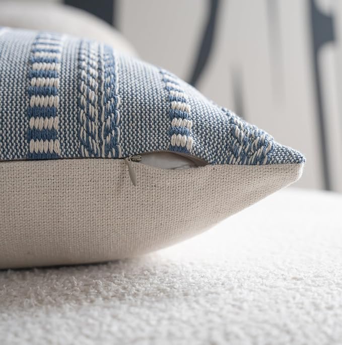 Cethom Boho Throw Pillow Covers 22x22 Inch Set of 2, Farmhouse Decorative Couch Pillow Cases, Blue Accent Pillows of Bed, Sofa Bedroom Living Room Home Decor Cushion Cover