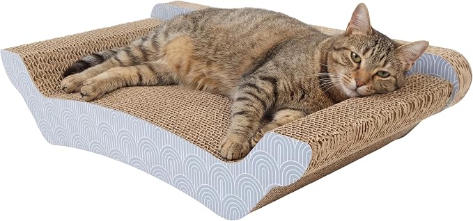 Kitty City Corrugate Sofa Lounger Cat Scratcher - Couch Bed Scratch Pad, Horizontal Nail File Scratch Mat for Indoor Cats, Sturdy Construction Cat Toy - Gray, 17” x 9.5”