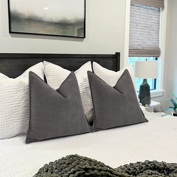 Rustic Gray Pillow Covers 26x26 Set of 2 Chenille Throw Pillow Covers with Elegant Design Soft and Luxurious Decorative Throw Pillows for Couch, Bed, and Home Decor