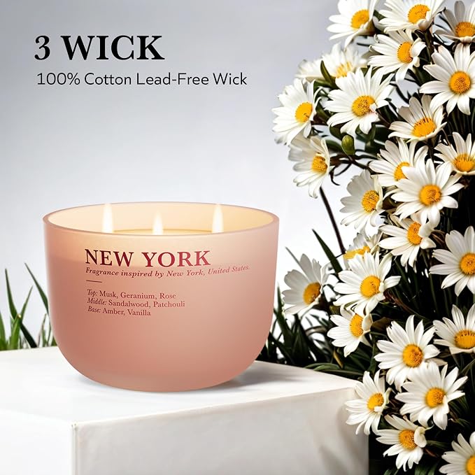 Amber Musk Scetned Candles, 3 Wick Natural Candles Non Toxic for Home Scented, 16 oz Aromatherapy Candle Long-Lasting Clean Burn Gift-Ready for Autumn Hosting | Seasonal Home Décor
