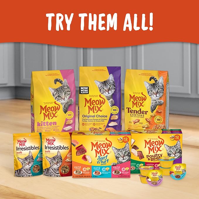 Meow Mix Surf ‘N Turf Patés, Wet Food Variety Pack, 12 Cups