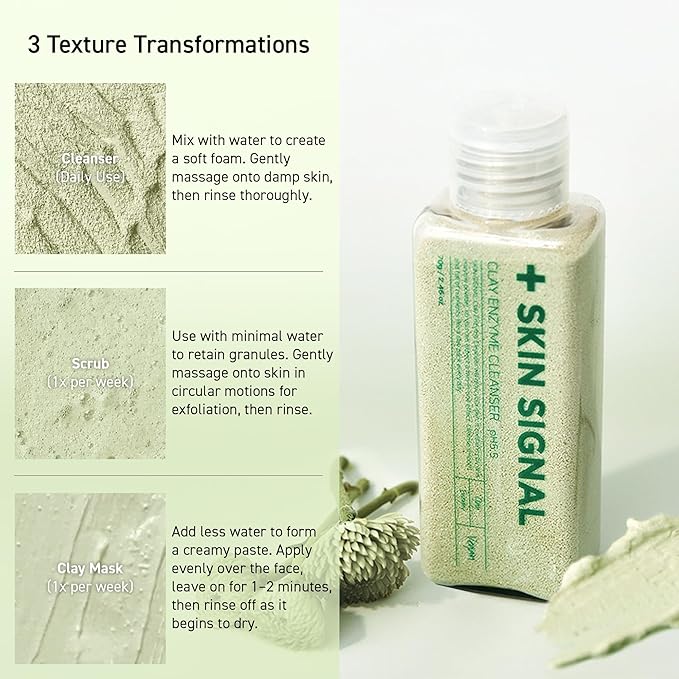 Green Clay Enzyme Cleanser, Whitehead Remover Powder Cleanser, Deep Pore Cleansing with PHA, Gentle Exfoliating Face Wash, Facial Scrub for Blemish-Prone Skin, Korean Skin Care