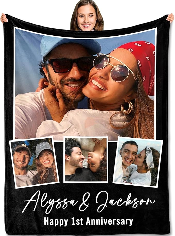 Yofair Ships Next Day, Custom Blanket with Picture Wedding Anniversary Valentines Day Gifts for Him Her Personalized Photo Blankets I Love You Couple Gift for Women Boyfriend Girlfriend Wife Husband