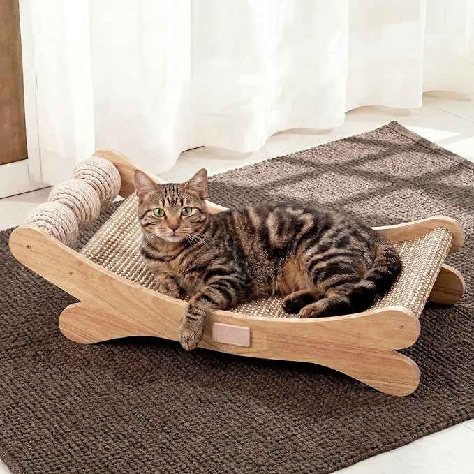 Sisal Cat Scratchers for Indoor Cats - 26.2" Large Cat Scratching Board, Wooden Cat Bed with Scratch Pad, Modern Cat Furniture for Lounging/Sofa Protector