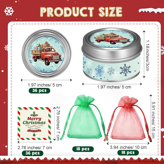 MTLEE 36 Sets Christmas Candles Bulk Holiday Small Scented Candles Party Favors with Organza Bag and Cards Bulk Candle Gifts for Home Supplies Holiday Travel(Retro)