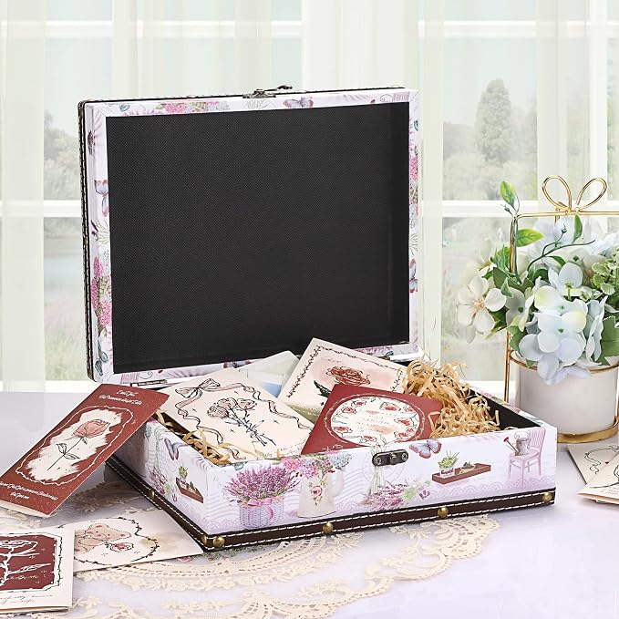 ELLDOO Wooden Treasure Chest Box, Wooden + PU Leather Storage Decorative Box for Jewelry Trinkets Photos, Vintage Rectangular Keepsakes Box for Girls Women Gifts