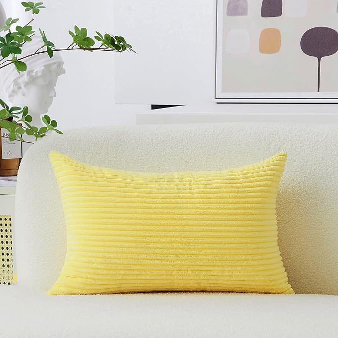Home Brilliant Lumbar 12x20 Pillow Cover Yellow Rectangle Pillow Cover Striped Corduroy Soft Throw Pillowcase for Wedding Holiday Summer Decor, Sundress Yellow (30x50 cm, 12x20inch)