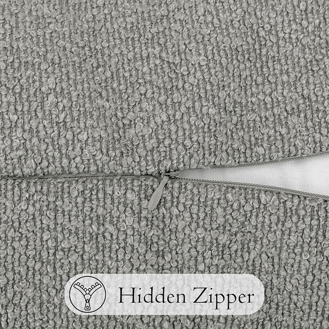 JoraLion 14x26 inch Boucle Lumbar Pillow Cover, Light Gray Woven Texture Neutral Long Pillow Cover Breathable Cushion Case for Couch Sofa Bed Living Room Home Decor (Cover Only)