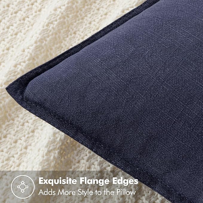 MIULEE Decorative Linen Pillow Covers 20x20 Inch Navy | Boho Farmhouse Neutral Couch Throw Pillows for Bed, Pack of 2 Accent Coastal Modern Pillowcases, Sofa Livingroom Home Decor