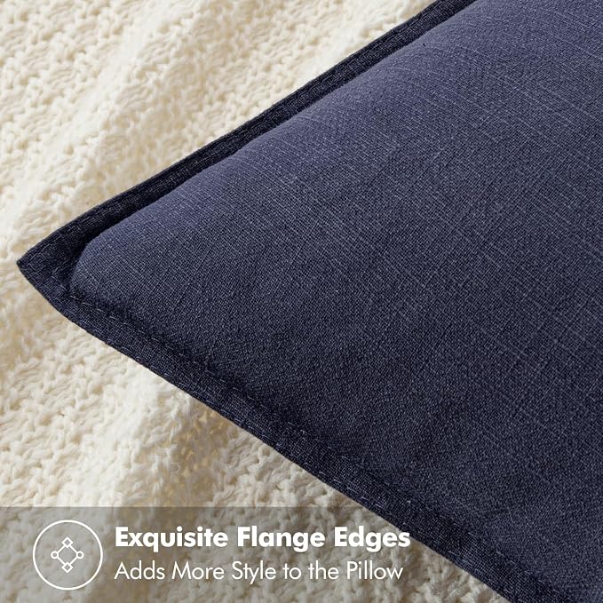MIULEE Decorative Linen Euro Sham Pillow Covers 24x24 Navy | Boho Farmhouse Neutral Couch Throw Pillows for Bed, Pack of 2 Accent Coastal Modern Pillowcases, Sofa Livingroom Home Decor