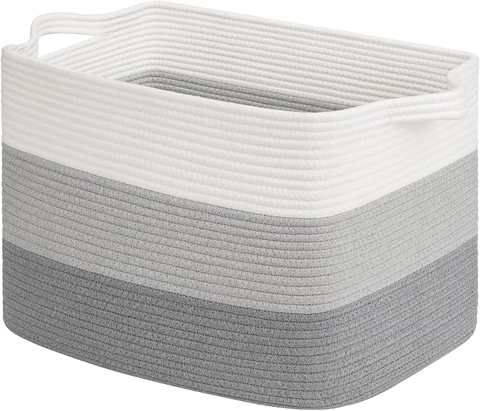 Goodpick 50L Large Woven Storage Basket, 18" x 14" x 12", Gradient Gray | Stylish Gift Basket for Home Decor, Cotton Rope Baskets for Toys & Nursery Essentials, Living Room & Bedroom Organization