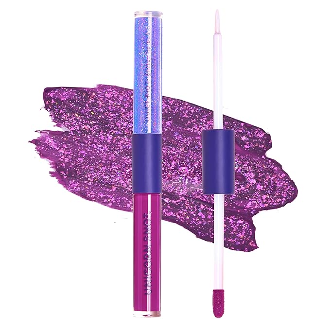 UNICORN SNOT Quiet Riot Glitter Lip Duo | 2-in-1 Set: Matte Lipstick & Plastic-Free Glitter | 0.15oz Purple Lipstick & 0.16oz Gloss, Astro