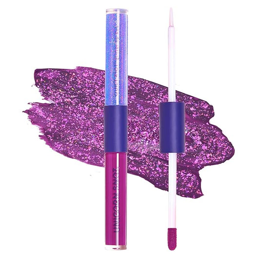 UNICORN SNOT Quiet Riot Glitter Lip Duo | 2-in-1 Set: Matte Lipstick & Plastic-Free Glitter | 0.15oz Purple Lipstick & 0.16oz Gloss, Astro