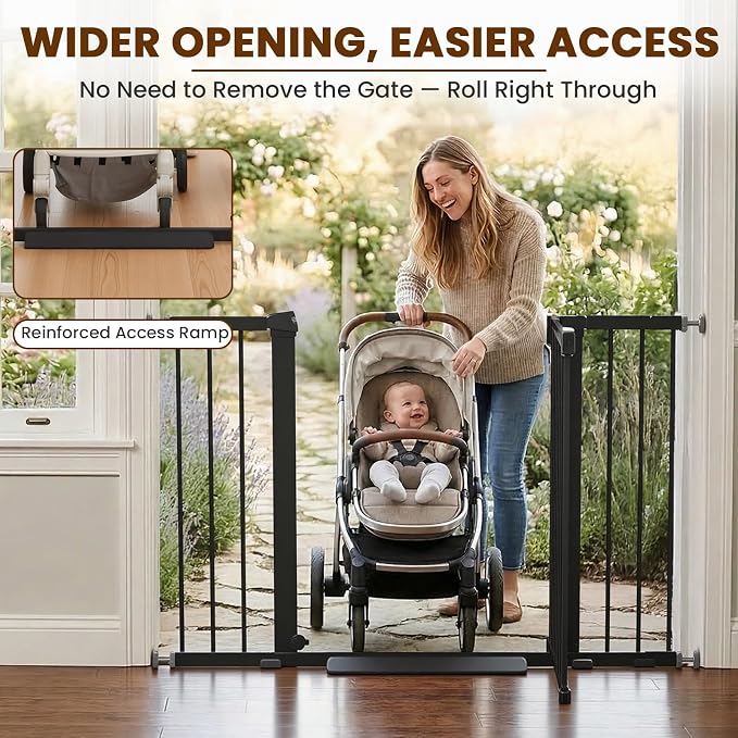 Mumeasy 36" Extra Tall Baby Gate for Stairs, 29.7-48" Wide Dog Gate for Doorways, Walk Thru Pet Safety Gate for Indoor, Pressure Mounted with Auto Close, Easy Install No Drill for Toddlers, Black