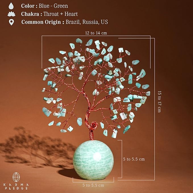 Crystal Tree of Life Birthday Gifts for Women, Handmade Home Decor, Office, Room Decoration, Amazonite Healing Crystal Chakra Tree for Money, Positivity, Reiki, Good Luck Gifts for Her, Mom & Dad