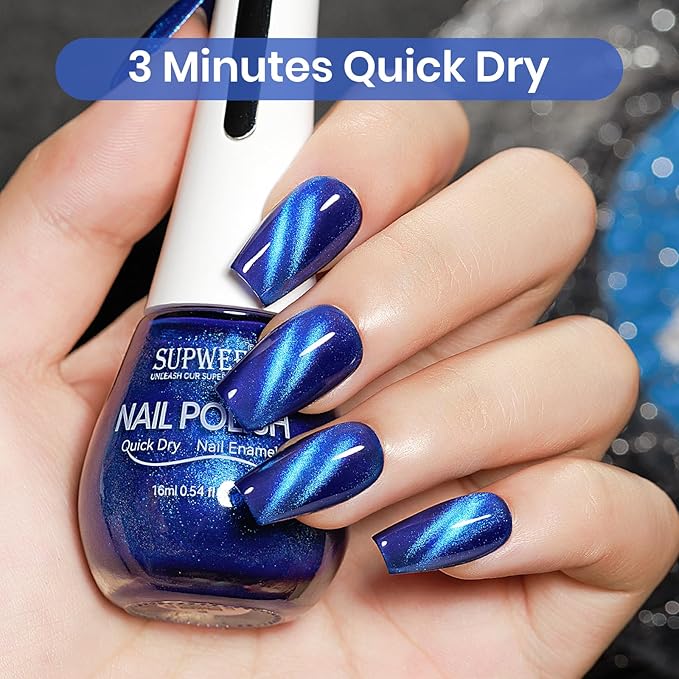 Blue Magnetic Nail Lacquer, Quick Dry Cat Eye Nail Polish Non Gel Fingernail DIY Manicure For Women Girls 16ml/0.54 oz