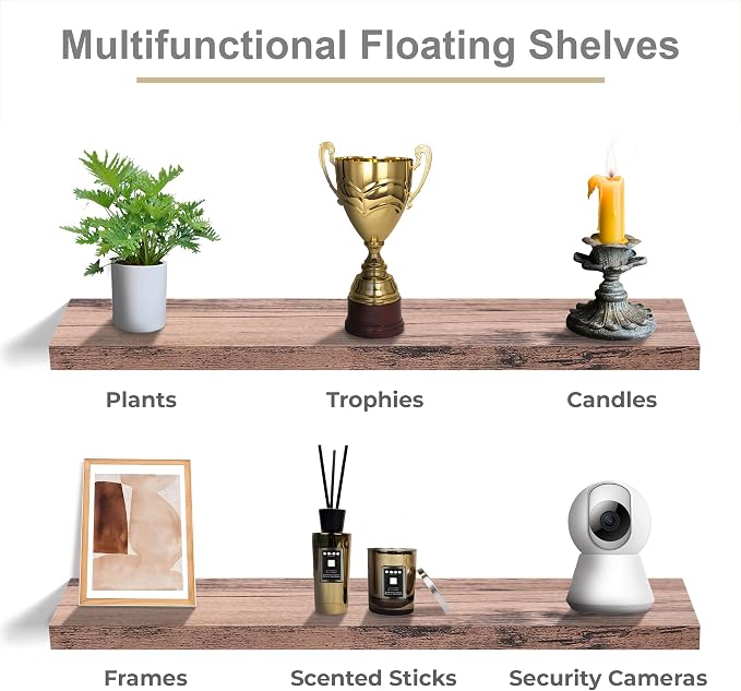 Sorbus Floating Shelves for Wall - 35 Inch Long Bathroom Shelves, Wall Decor for Bedroom, Kitchen, Living Room & Book Storage - Mounted Floating Shelf with Invisible Brackets (Mahogany, 3 Pack)