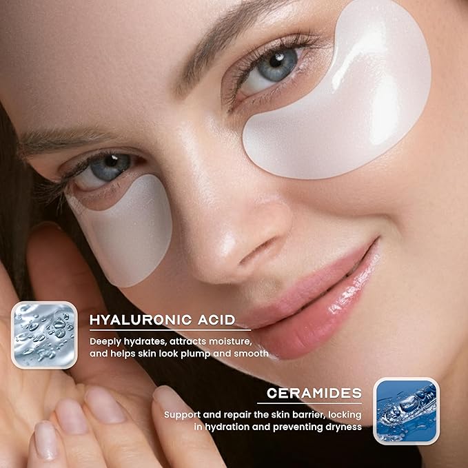 Hyaluronic Acid & Ceramides Under Eye Patches – Hydrating, Firming & Puffiness Reducer For Dark Circles & Fine Lines – Dermatologist Tested, Anti-Aging, Korean Skin Care – Vegan – 8 Pairs