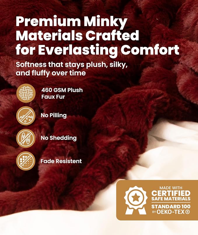 Everlasting Comfort Soft & Comfortable Red Faux Fur Throw Blanket for Couch - (50"x65") Minky & Fluffy Fall Blankets & Throws, Plush Fuzzy Cover for Bed, Sofa & Living Room - Cozy Home Decor