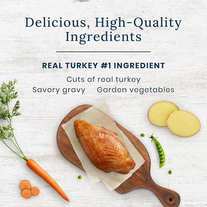 Blue Buffalo Delectables Turkey Dog Food Topper, 3 oz, 24 ct | Real Turkey with Garden Veggies in Gravy, Single-Serve Pouch, Topper or Treat
