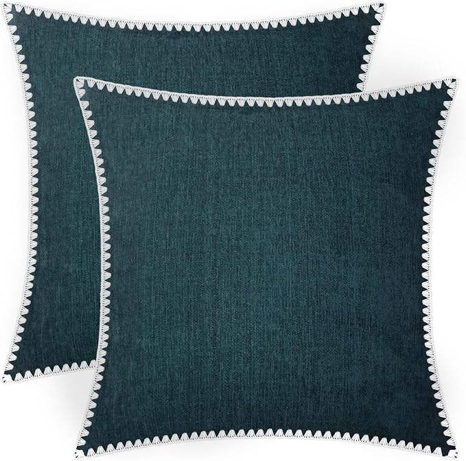BRAWARM Chenille Throw Pillow Covers 16x16 Inches, Deep Lagoon, 2 Pack | Decorative Pillow Covers with Shell Edge, Soft Cushion Cases for Sofa Bed Living Room Home Farmhouse (No Insert)