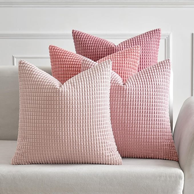 MIULEE Decorative Pillow Covers 20x20 Inch Set of 4 Aesthetic Pink | Romantic Sweet Cute Throw Pillows, Coquette Home Decor, Soft Corduroy Couch Pillowcases, Sofa Living Room Bed