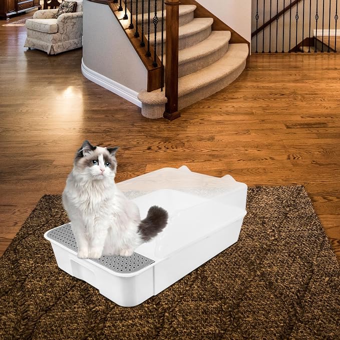 Detachable Semi-Enclosed Cat Litter Box Splash-Resistant Small White Cat Toilet Pan for Indoor Kitten Training and Litter Housebreaking