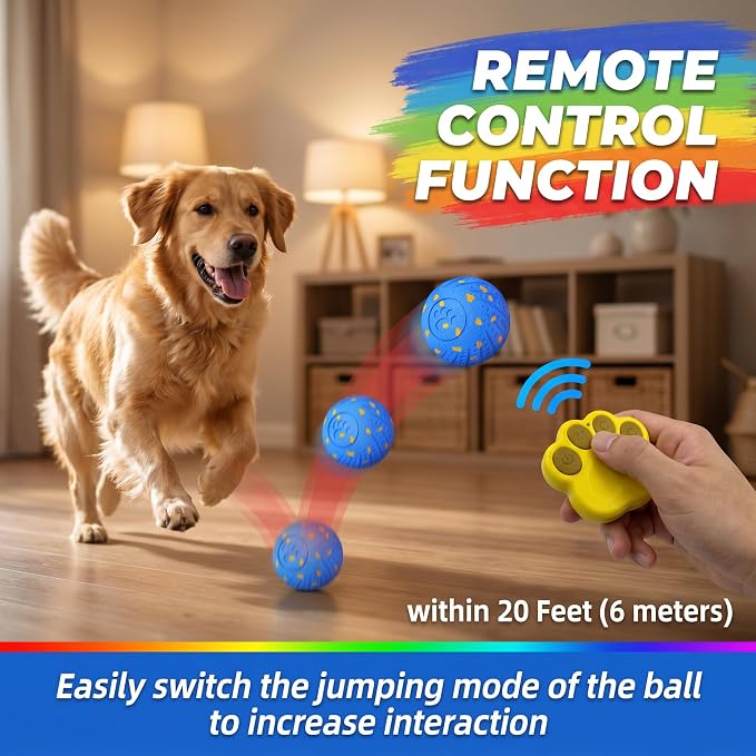 TEYYVN Interactive Dog Toys Dog Ball – 3 Play Modes Smart Moving Bouncing Dogs Ball, E-TPU Smart Dog Ball with Remote Control, Automatic Rolling Dog Toy for Small Medium Dogs to Boredom Relief (Blue)