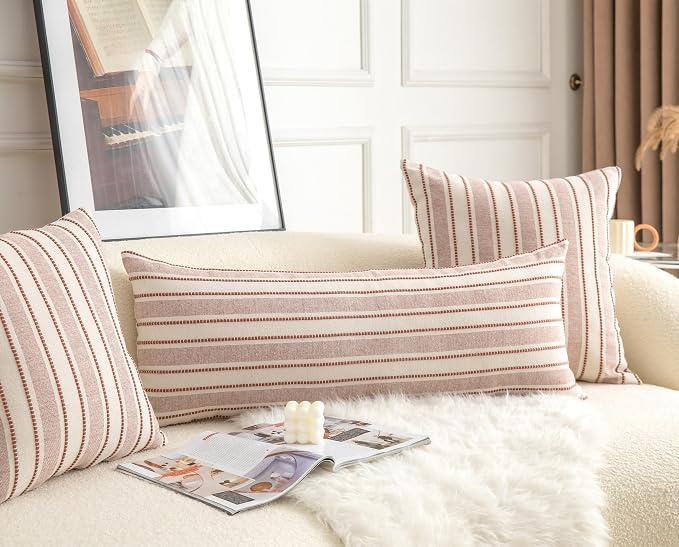 Cethom Decorative Boho Lumbar Pillow Covers, Modern Farmhouse Couch Pillowcase, 14 x 36 Long Accent Body Throw Pillow Covers, Sofa Bed Living Room Decor Cushion Case, Rust and Beige, Pack of 1