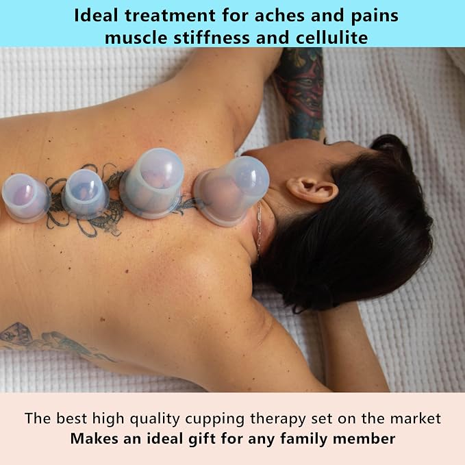 Silicone Cupping Therapy Set 4 Massage Cups (2 XL, 2 L) Pain Relief, Muscle Recovery & Cellulite Reduction Professional Cupping Kit for Home, Gym & Athletes