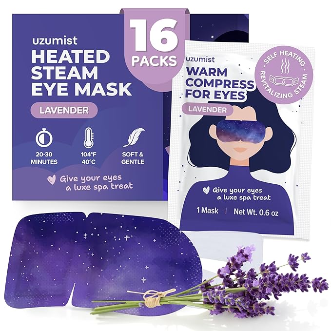 Heated Eye Mask For Dry Eyes - 16pcs Self Heating Steam Eye Mask - Warm Compress For Eyes - Warming & Ready To Use For Sleep & Relaxation - On-The-Go Warm Eye Compress For Dry Eyes Travel Essentials