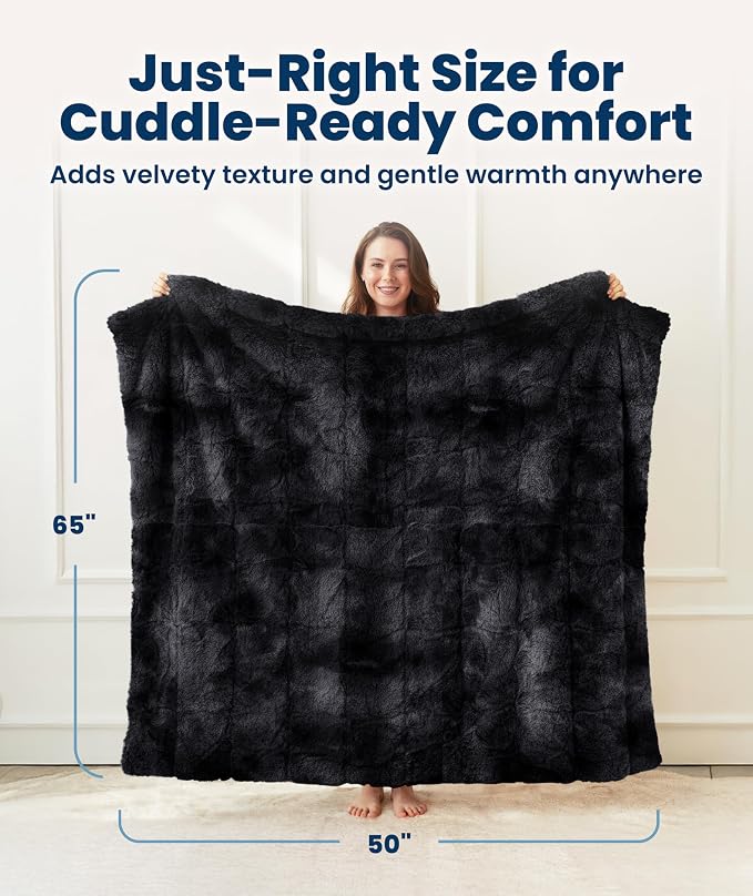 Everlasting Comfort Soft & Comfortable Black Faux Fur Throw Blanket for Couch - (50"x65") Minky & Fluffy Fall Blankets & Throws, Plush Fuzzy Cover for Bed, Sofa & Living Room - Cozy Home Decor