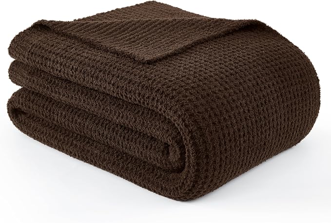 WDCOZY Brown Waffle Throw Blanket for Couch Bed, Reversible Super Soft Plush Knitted Blanket, Lightweight Cozy Fuzzy Fluffy Throw for Sofa Chair, Textured Blanket for Home Decor, Chocolate 50"x60"