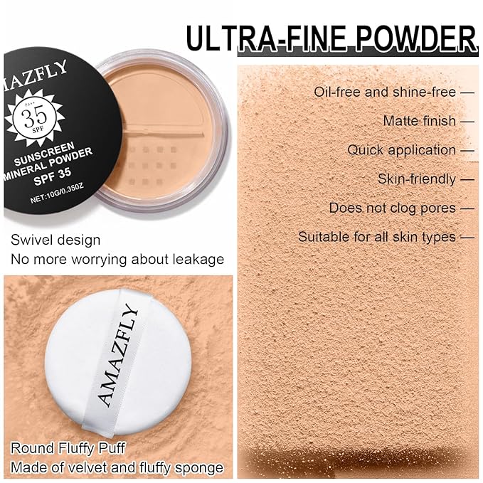 Mineral Powder Foundation, SPF 35, Talc-Free Lightweight Loose Powder for a Smooth & Matte Finish - Medium Coverage, Skin-improving Mineral Foundation (#06 Medium Beige Foundation Makeup)