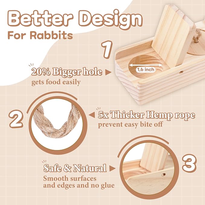 SoulThink® Interactive Wooden Pet Rabbit Toys - Sniff n' Snack Bunny Chew Toys for Rabbit Treats, Suited as Guinea Pig, Hamster for Boredom, Bunny Toys for Rabbits Keep Busy (2 Sets)