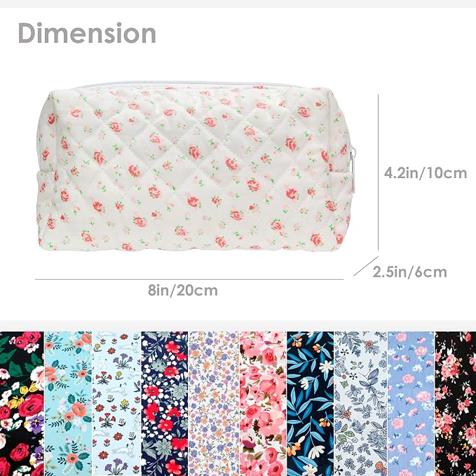 PAZIMIIK Small Quilted Makeup Bag,Zipper Cosmetic Pouch,Gauze Rose,2 Pack | Lightweight Cosmetic Bag Organizer for Women,Purse Storage Holds Makeup,Toiletries,Skincare,Beauty Essentials,Travel Items
