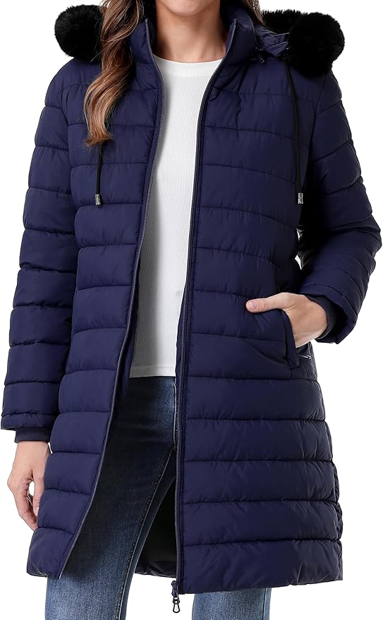 GOLDLADIES Women's Waterproof Long Down Jacket,Warm Winter Hooded Puffer Coat Thickened for Hiking Outdoor
