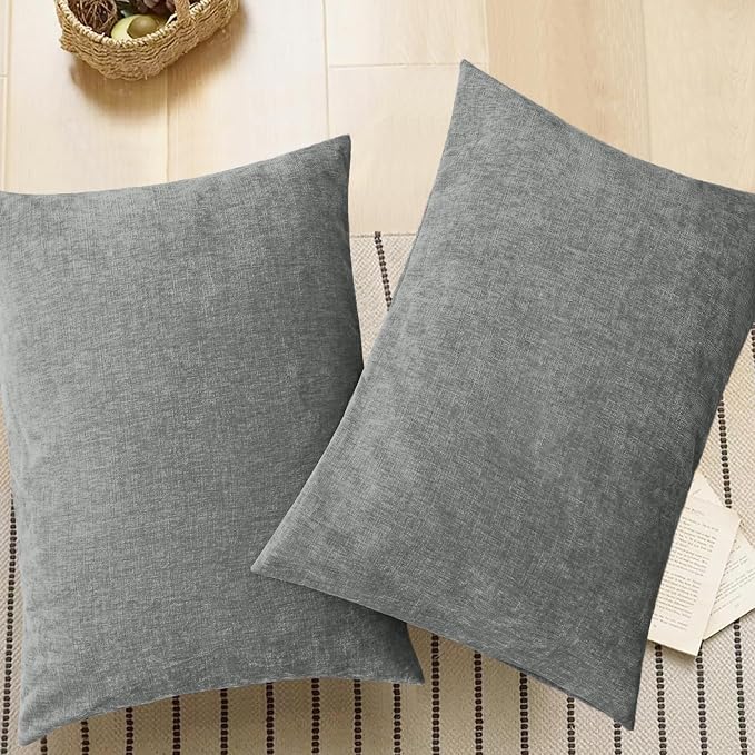 CaliTime Decorative Throw Pillow Covers 26 X 20 Inches Medium Grey | Pack of 2, Cozy Chenille Cushion Cases for Sofa Bed Living Room Farmhouse Home